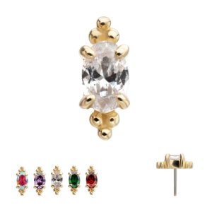 14Kt Yellow Gold Threadless Low Profile Beaded Edge Prong Set Oval Gem Top