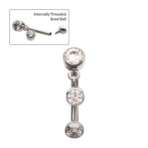 ticihc1161c Titanium Internally Threaded Bezel Gem Fixed Top Curved Barbell with Floating Round CZ Dangle