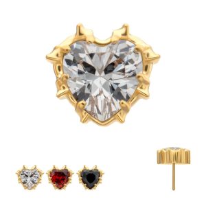 tip24ktls60 24Kt Gold PVD Titanium Threadless Prong Set Gem Heartbreaker Edge Top