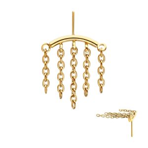 24Kt Gold PVD Titanium Threadless Vertical Helix Curved Bar Top with 5-Chain Dangle