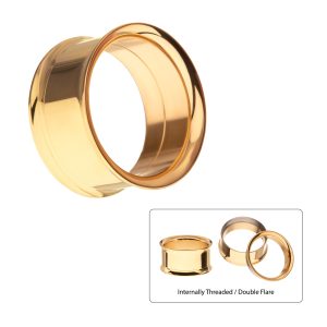 tipdfs10gp 24Kt Gold PVD Titanium Internally Threaded Double Flare Basic Tunnel | Sold by piece