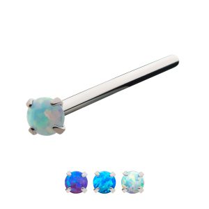 tiplftopal Titanium Nose Pin with 4-Prong Set Opal Top