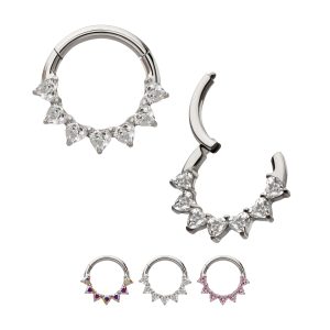 Titanium Seven Heart-Cut Gem Front Facing Hinged Segment Clicker