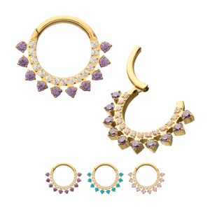 24Kt Gold PVD Titanium Double Row CZ Multi-Gem with Clear CNC Set Inner Gem Front Facing Hinged Segment Clicker