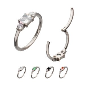 Titanium Linear Princess & Round Trio Gem Side Facing Hinged Segment Clickers