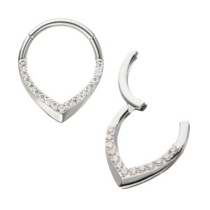Titanium Pave Gem V-Shape Front Facing Hinged Segment Clicker