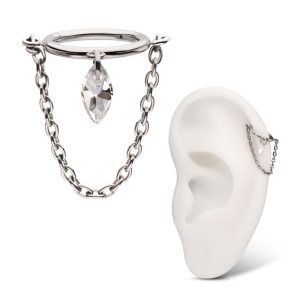 Titanium Chain Dangle Hinged Segment Clicker with Floating Marquise CZ Gem