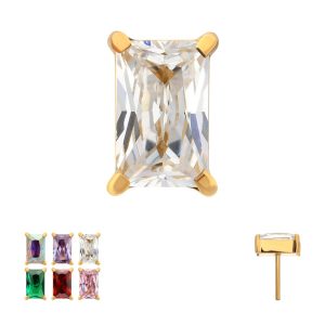 24Kt Gold PVD Titanium Threadless "Luxe Baguette" Prong Set Gem Top