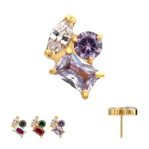 24Kt Gold PVD Titanium Threadless "Harmony Cluster" Prong Set Gem Top