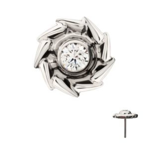 Titanium Threadless Vortex Spiral Top with Bezel Set Gem