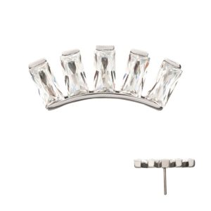 Titanium Threadless 5 Baguette Gem Curved Bar Top