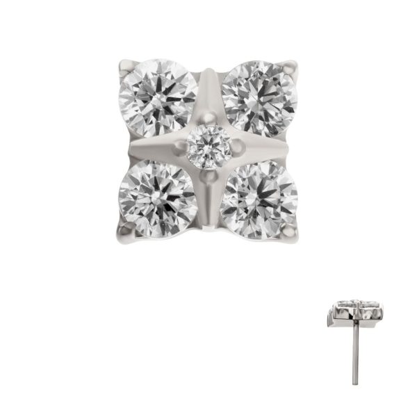 titls892c Titanium Threadless Square Shape Top with Prong Set 5-Gem Cluster