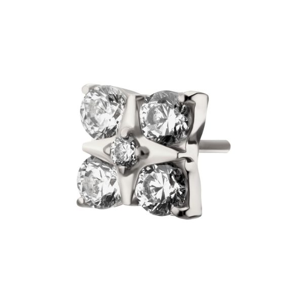 titls892c_a Titanium Threadless Square Shape Top with Prong Set 5-Gem Cluster
