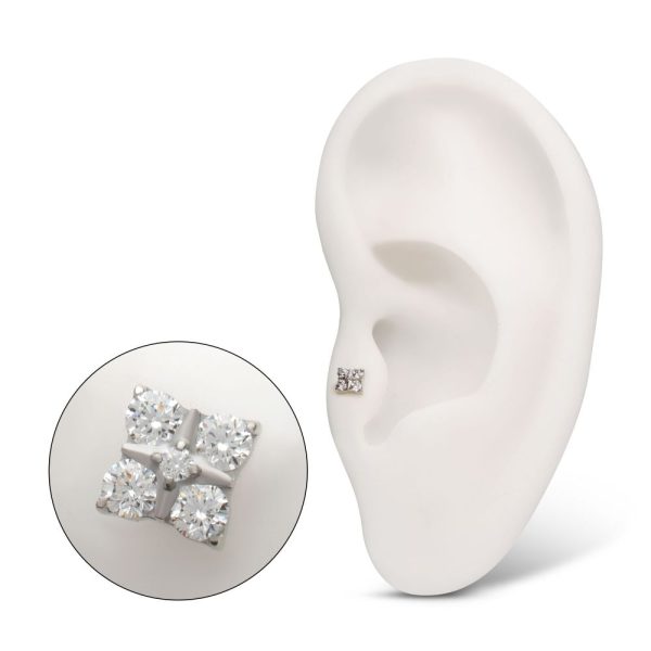 titls892c_ps Titanium Threadless Square Shape Top with Prong Set 5-Gem Cluster