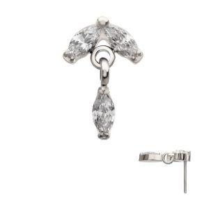 Titanium Threadless Twin Marquise Gem Top with Marquise Dangle