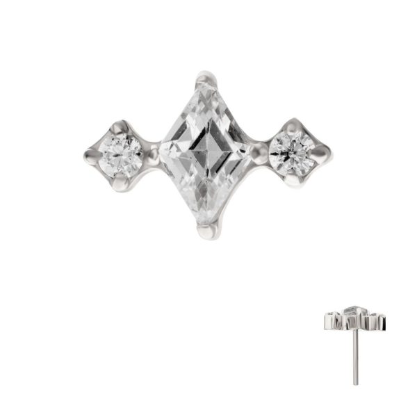 titls896c Titanium Threadless 3-Cluster Top with Prong Set Round & Rhombus Gem