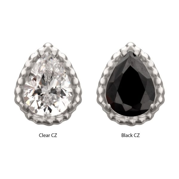titlsbd02_a Titanium Threadless Beaded Edge Prong Set Teardrop CZ Gem Top
