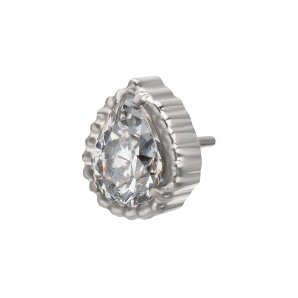 titlsbd02_b Titanium Threadless Beaded Edge Prong Set Teardrop CZ Gem Top