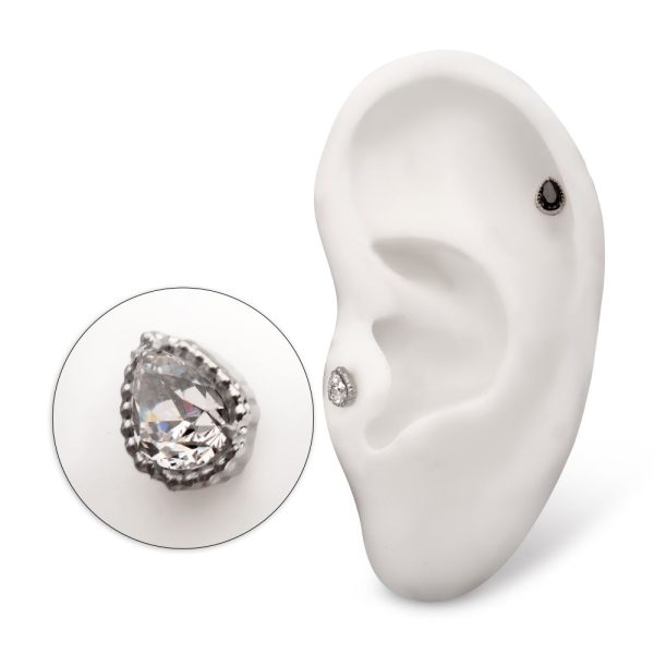 titlsbd02_ps Titanium Threadless Beaded Edge Prong Set Teardrop CZ Gem Top