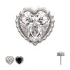 titlsbd04 Titanium Threadless Beaded Edge Prong Set Heart CZ Gem Top