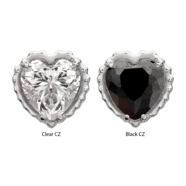 titlsbd04_a Titanium Threadless Beaded Edge Prong Set Heart CZ Gem Top
