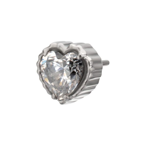 titlsbd04_b Titanium Threadless Beaded Edge Prong Set Heart CZ Gem Top