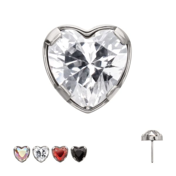 titlsbsh Titanium Threadless Prong Set Heart Shaped Gem Top