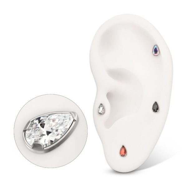 titlsbsp_ps Titanium Threadless Prong Set Teardrop Shaped Gem Top