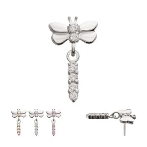 Titanium Threadless Dragonfly Top with Prong Set 4-Gem Dangle