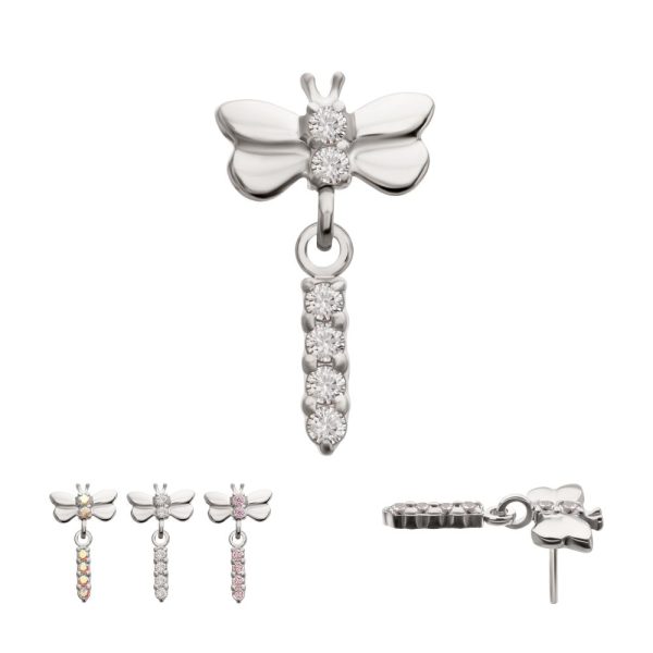 titlsfb10 Titanium Threadless Dragonfly Top with Prong Set 4-Gem Dangle