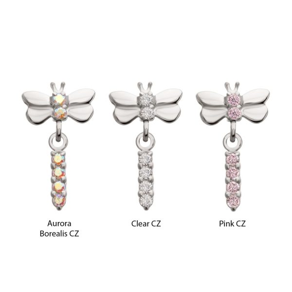 titlsfb10_a Titanium Threadless Dragonfly Top with Prong Set 4-Gem Dangle