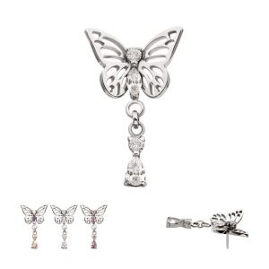 Titanium Threadless Butterfly Top with Prong Set 2-Gem Dangle