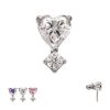 titlsfb13 Titanium Threadless Prong Set Heart Top with Clear Round Gem