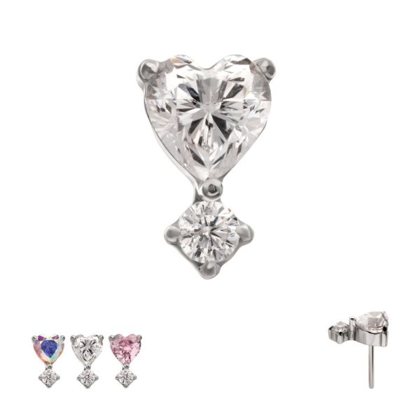 titlsfb13 Titanium Threadless Prong Set Heart Top with Clear Round Gem