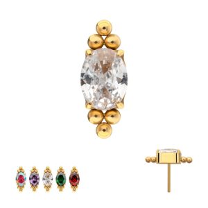 24Kt Gold PVD Titanium Threadless "Nova Oval" Prong Set Gem Top