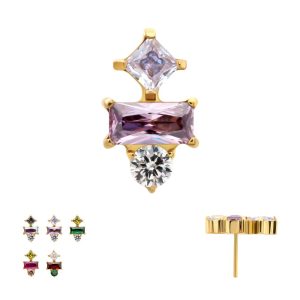 24Kt Gold PVD Titanium Threadless "Astra Cluster" Prong Set Gem Top