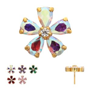 24Kt Gold PVD Titanium Threadless "Radiant Bloom Flower" Prong Set Gem Top