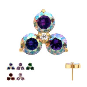 24Kt Gold PVD Titanium Threadless Trinity Prong Set Gem Top