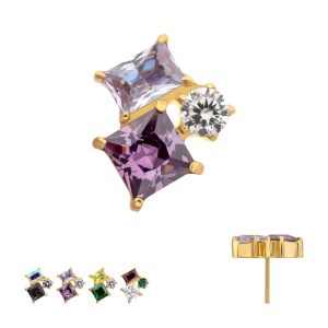 24Kt Gold PVD Threadless "Lustre Cluster" Prong Set Gem Top