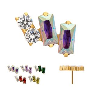 24Kt Gold PVD Titanium Threadless "Eclat Cluster" Prong Set Gem Top