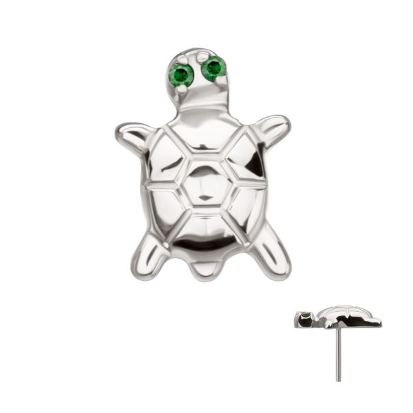 titlsntturtle-e Titanium Threadless Turtle Top with Prong Set CZ Gem Eyes