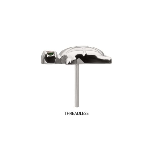 titlsntturtle-e_b Titanium Threadless Turtle Top with Prong Set CZ Gem Eyes