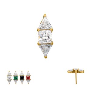 titlss6gpc 24Kt Gold PVD Titanium Threadless Tri-Linear Gem Cluster Top