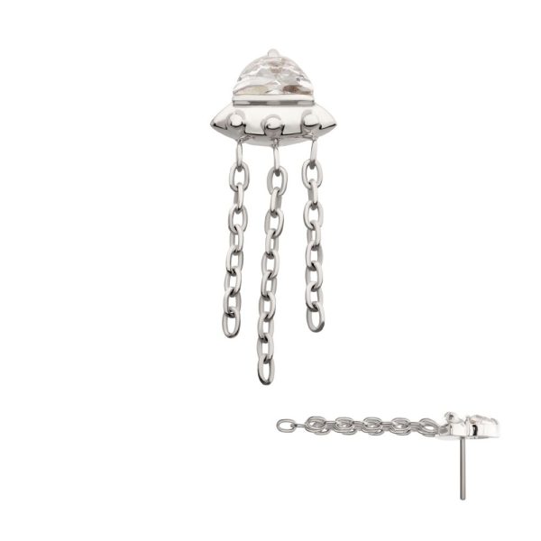 titlsufoc Titanium Threadless 3D UFO Gem Top with Small Chain Dangle