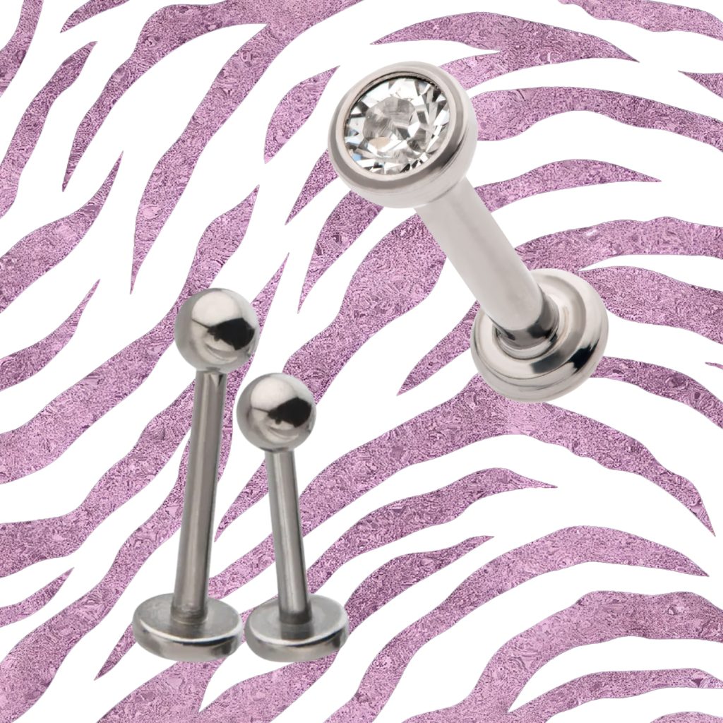 Titanium labret piercing jewelry with crystal gemstone