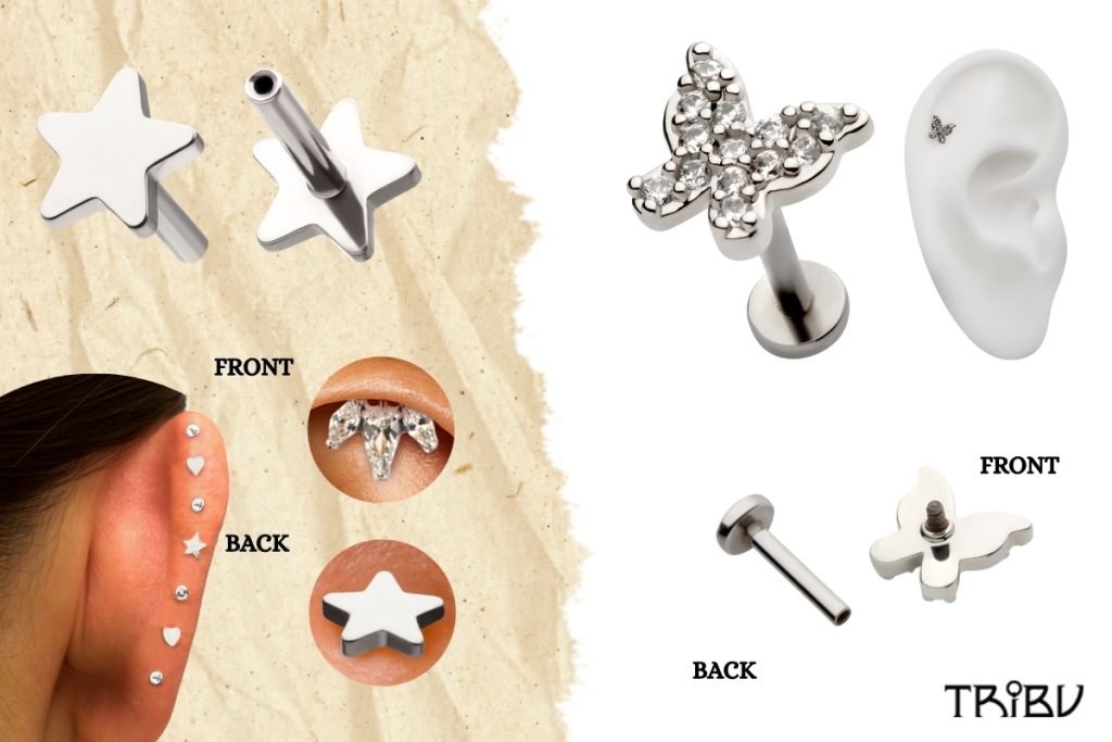 Threadless Butterfly Cartilage Stud and Star Back Design