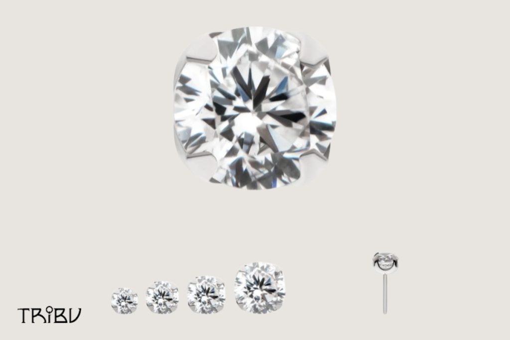 Cushion-Cut Clear Gem Threadless Titanium Jewelry End