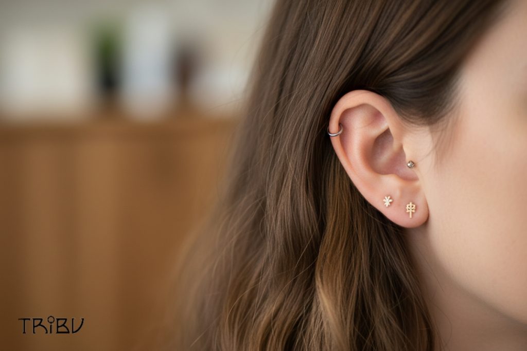 Minimalist Ear Piercing With Titanium Gem Stud Jewelry
