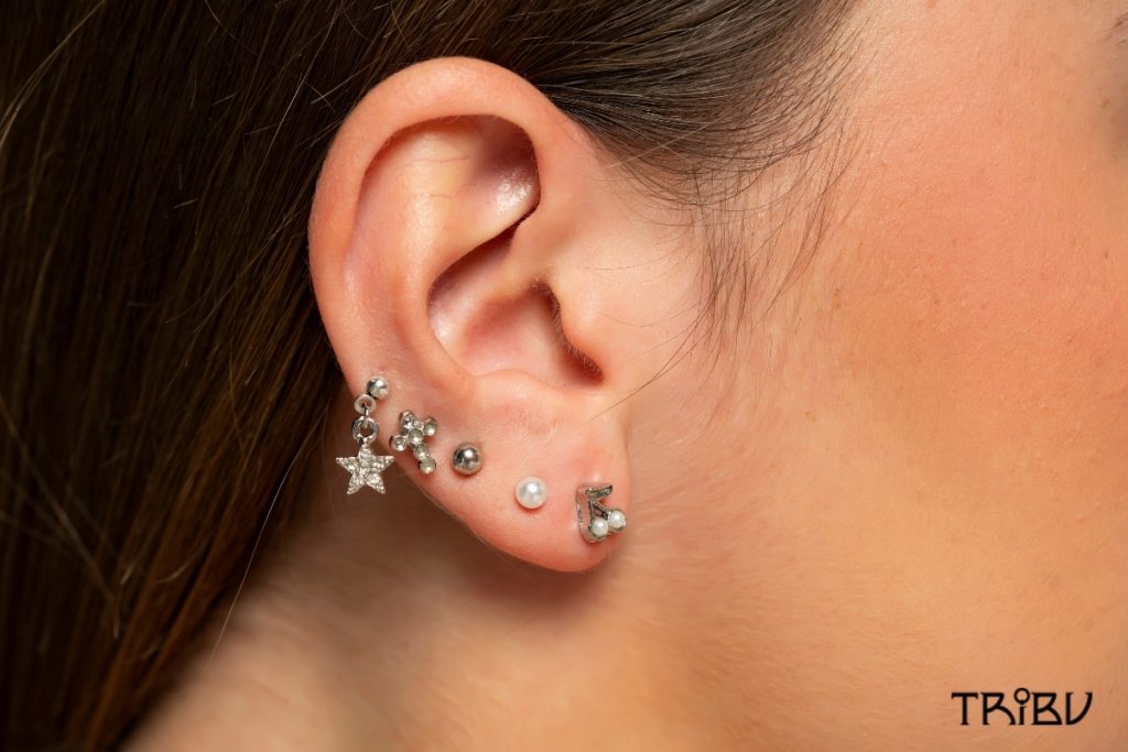Multiple Ear Piercings With Stud Jewelry