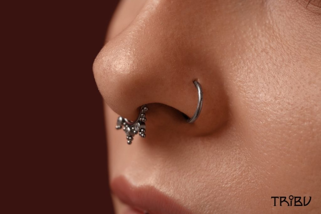 Nostril Piercing With Decorative Hoop Jewelry